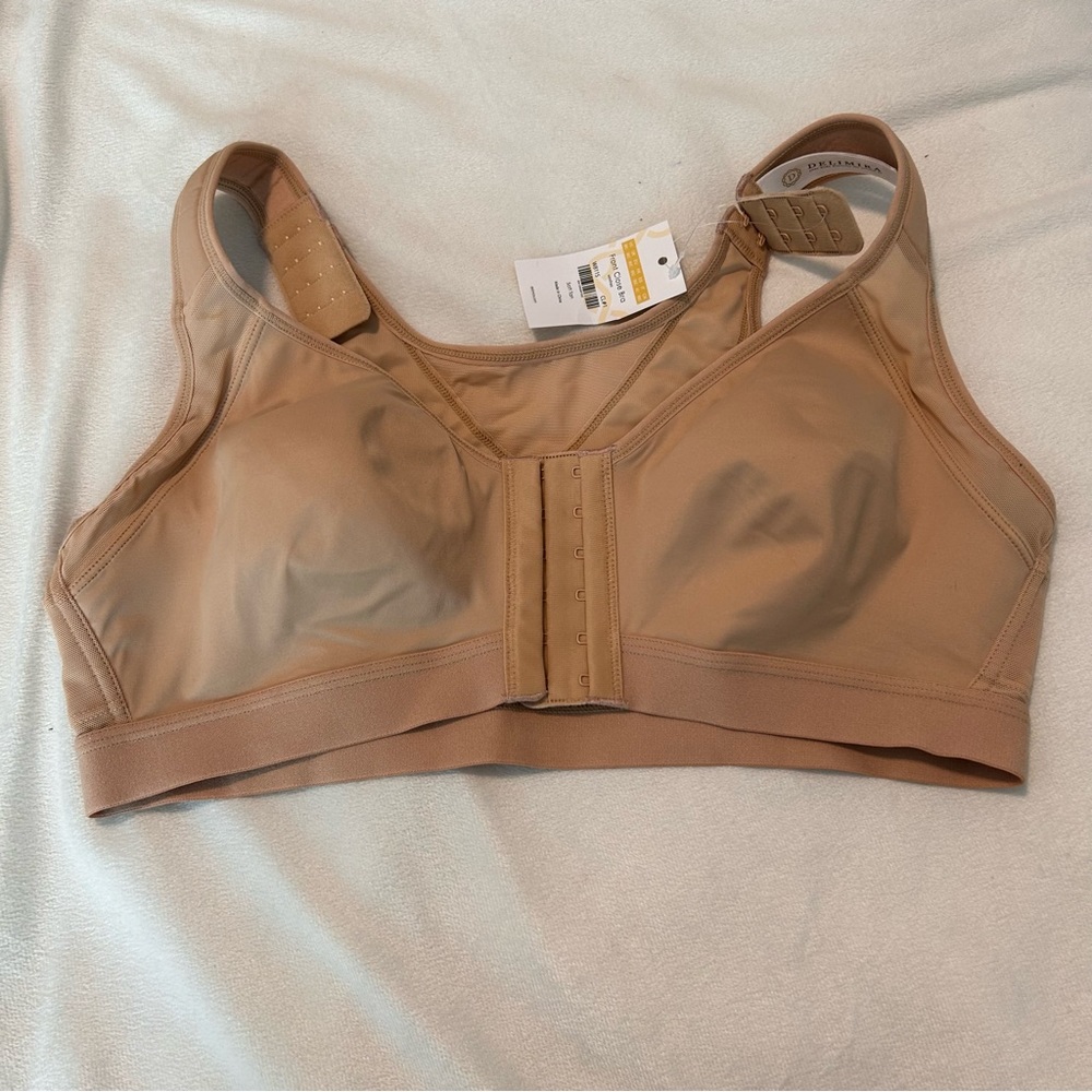 NWT Delimira Front Closure Nude Soft Tan Bra Sz 36 C Wireless Comfort Supportive